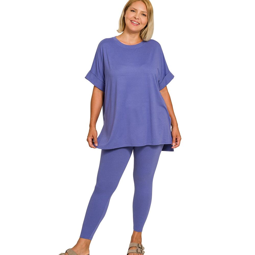 ZENANA WOMEN'S PLUS MICROFIBER ROUND NECK COMFORTABLE SET PERIWINCKLE NEW